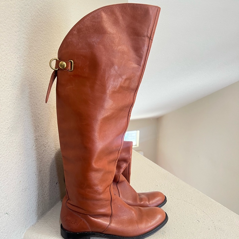 Coach Cheyenne Over the Knee Riding boots Brown Leather Whiskey Western Flat 6.5 - Picture 3 of 11